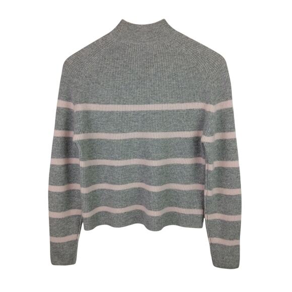 Amicale Cashmere SZ XS Gray & Pink Striped Ribbed Knit Cashmere Sweater NWOT - Picture 2 of 4